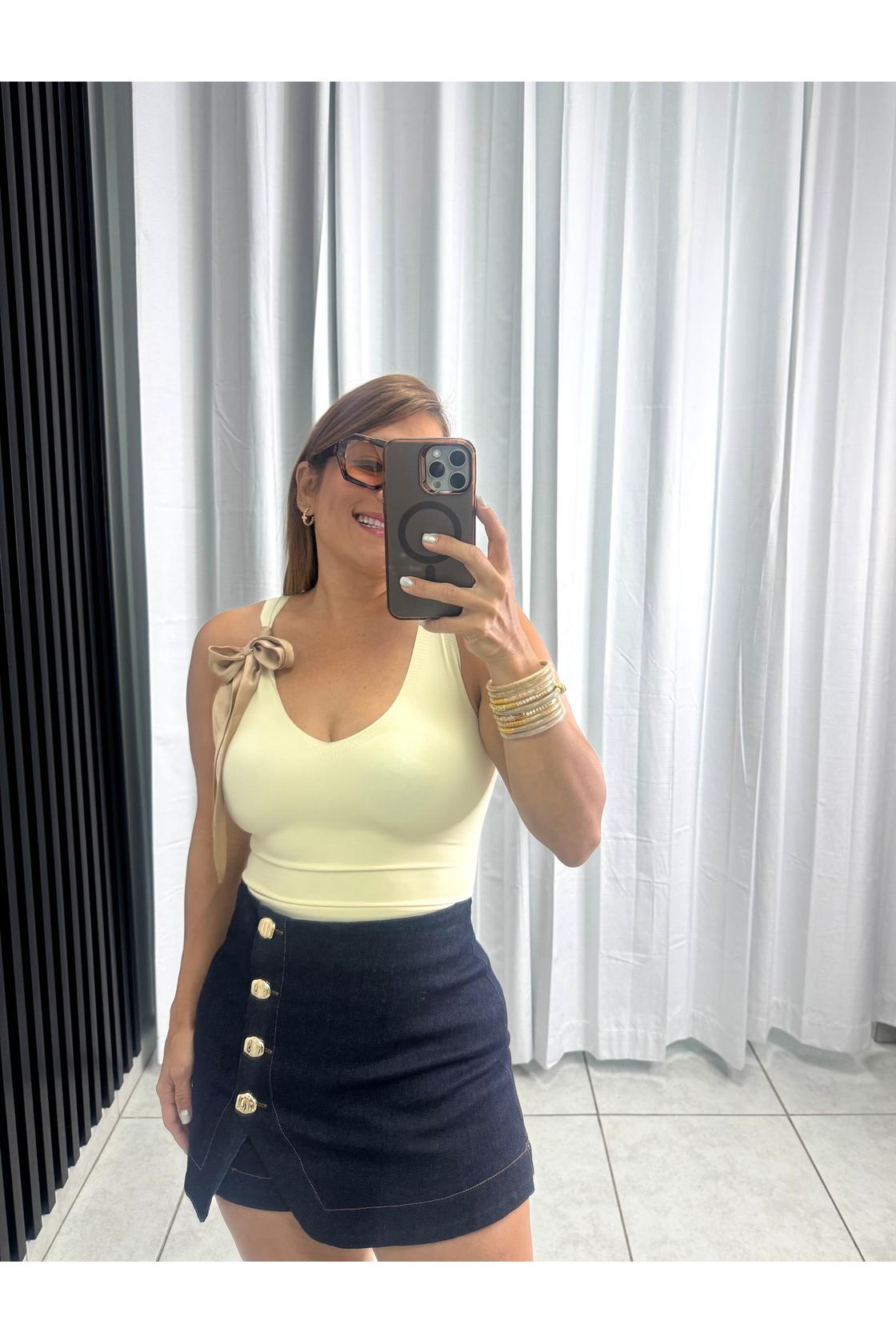 Denim Skort Featuring Front Button